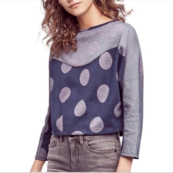 ANTHROPOLOGIE Postmark Polka Dot Cropped Shirt - Picture 2 of 12